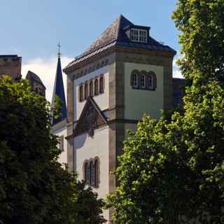 Max Planck Institute for Mathematics, church tower of Bonn Minster and Sterntor on Bottlerplatz
