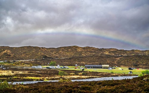 Rainbow over Sligachan Old Bridge, Isle of Skye, Scotland, UK
