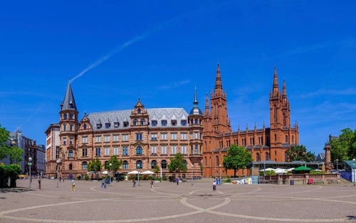 Market Square with New Town Hall, Protestant Market Church, Wiesbaden, Hesse, Germany