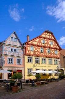 Hauptstraße, half-timbered houses in the old town, Ladenburg, Rhine-Neckar district,