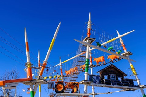 High ropes course at the Outlet Outdoor Centre, FOC Füssen, Ostallgäu, Swabia, Bavaria, Germany