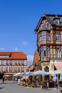 Half-timbered houses on the market square, Wernigerode, Harz, Saxony-Anhalt, Germany