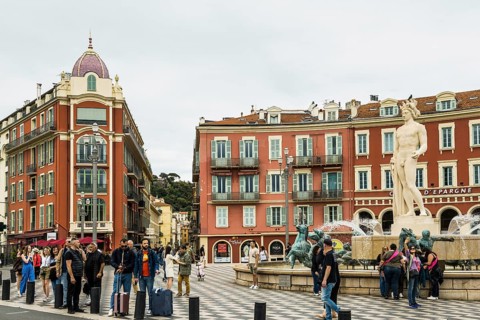 Square with classicist buildings in the old town, Place Masséna, Nice, Alpes Maritimes, Provence