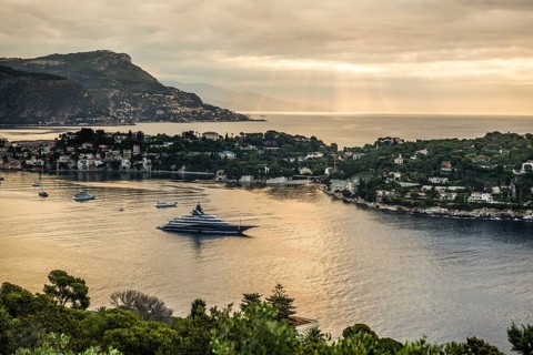 Panorama, Sunrise, View from Mont Boron, Saint-Jean-Cap-Ferrat, Cap Ferrat, Alpes Maritimes,