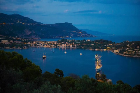 Panorama, blue hour, sunset, view from Mont Boron, Saint-Jean-Cap-Ferrat, Cap Ferrat, Alpes