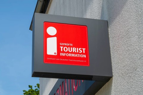 Tourist information sign, entrance to the garden show, Bad Lippspringe, climatic health resort,