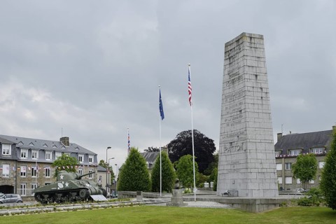 Place Patton with M4 Sherman tank of the US Army from the Second World War, Avranches, Departement