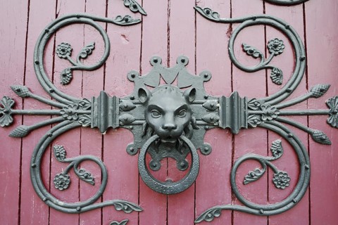 Door knocker, Notre Dame des Champs church, Avranches, Manche department, Normandy, France