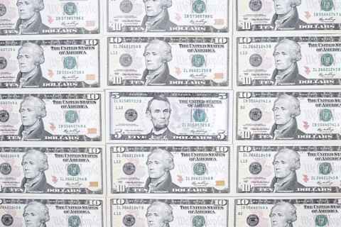 US dollar notes, 10 dollars, 5 dollars, banknotes, zoom effect