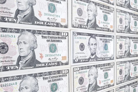 US dollar notes, 10 dollars, 5 dollars, banknotes