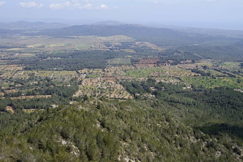 View from the mountain Puig de Sant Salvador near Felanitx, Majorca, Balearic Islands, Spain