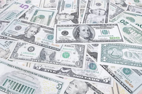 US dollar notes, 10 dollars, 1 dollar, banknotes