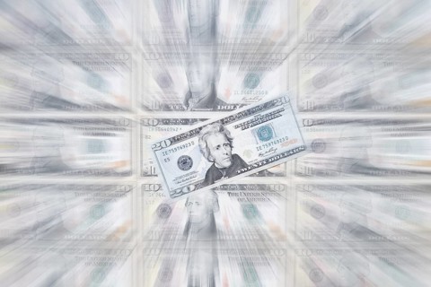 US dollar notes, 10 dollars, 20 dollars, banknotes, zoom effect