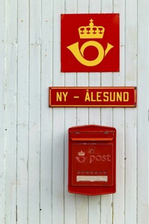 The world's northernmost postal station, wooden house, letterbox, Ny-Alesund, Spitsbergen, Svalbard