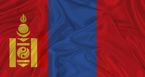 Flag of Mongolia with cloth texture. Close up of Mongolia flag waving