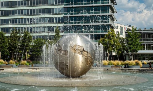 Peace fountain on Hodža Square at Grassalkovich Palace, Presidential Palace, seat of the President