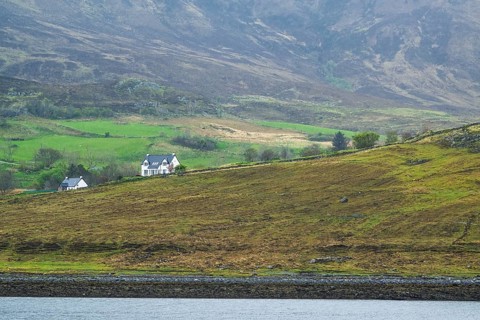 Farms over Loch Slapin, Isle of Skye, Scotland, UK