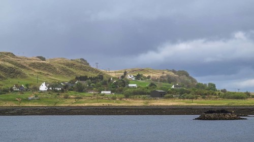 Farms over Loch Sligachan, Sligachan, Isle of Skye, Scotland, UK