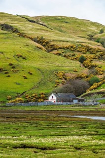 Farms over Loch Harport, Drynoch, Isle of Skye, Scotland, UK