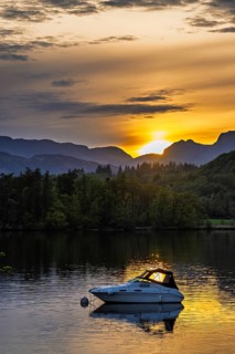 Sunset over Windermere Lake, Ambleside, Lake District, Cumbria, England, United Kingdom
