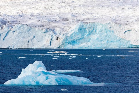 Glacier tongue, ice, break-off edge, sea, Lillienhöökbreen, Spitsbergen, Svalbard