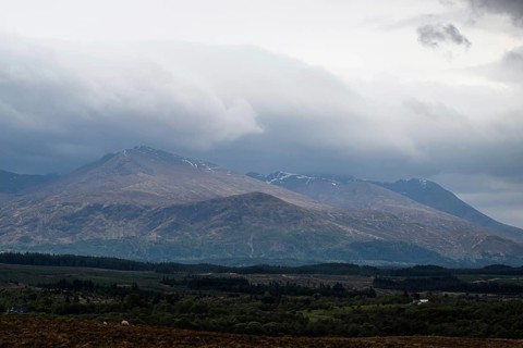 Nevis Range Mountains from Commando Memorial, Grampian Mountains, Fort William, Highland, Lochaber,
