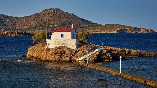 Chapel on rocks as the landscape is bathed in warm light, Chapel, Church, Agios Isidoros, Rocky