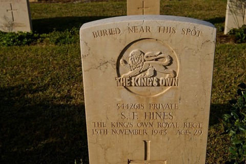 A carefully inscribed gravestone, rich in information and surrounded by grass, S.F. Hines, The