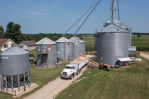 Martin, Michigan - Corn is loaded onto a truck from grain storage bins in west Michigan