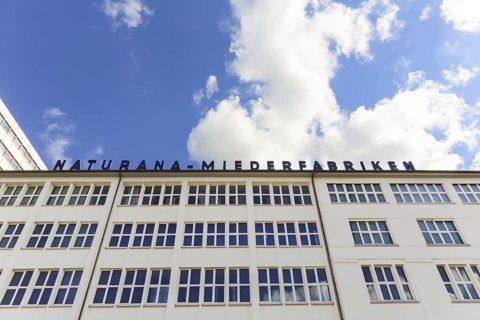 Naturana Miederfabriken, company building of Naturana Dölker Textilbekleidung, lettering,