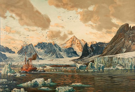 Magdalene Bay in Northwest Spitsbergen, valley glacier landscape in the Arctic cold desert,