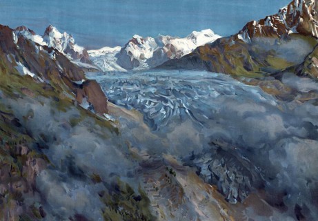 Lednik Karaugom, Karaugom Glacier, well-known, strongly retreating glacier in the Caucasus, Russia,