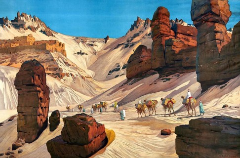 On the edge of the Libyan desert near Asuan, type of sandy and rocky desert, Libya, authentic
