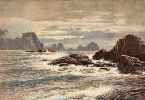 Svolvaer on the Lofoten Islands, Norway, authentic reproduction of a school mural, historic, around