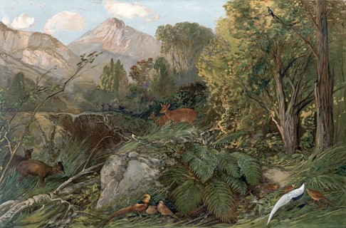 Subtropical forest area in southeast China, authentic reproduction of a school mural, historic,