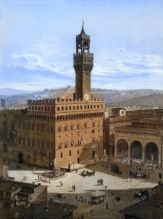 Piazza della Signoria, Florence, Tuscany, Italy, authentic reproduction of a school mural,