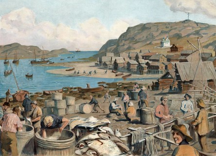 Sea fishing and fish processing, Baltic Sea, here in Poland, authentic reproduction of a school