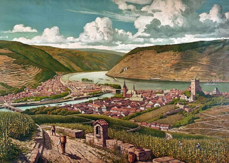 The Rhine breakthrough near Bingen, Rhineland-Palatinate, Germany, authentic reproduction of a