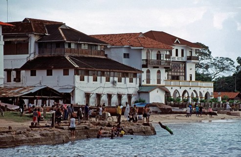 Houses by the sea, Tembo Hotel, Zanzibar Town, Zanzibar, Tanzania, Africa, June 2000, vintage,