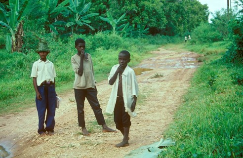 Boys on a dirt road, Zanzibar, Tanzania, Africa, June 2000, vintage, retro, old, historic