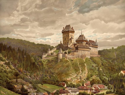 KarlÅ¡tejn Castle in Bohemia, today the Czech Republic, Czech Republic, authentic reproduction of a