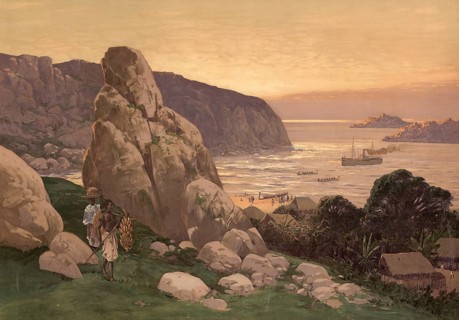 On Lake Victoria, German colony, Tanzania, authentic reproduction of a school mural, historical,