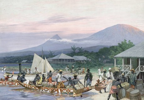 German colony, Victoria and the two Cameroon mountains, Cameroon, authentic reproduction of a