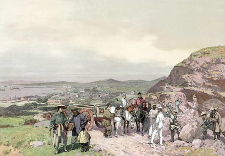 German colony, Tsingtau, city and port, China, authentic reproduction of a school mural,