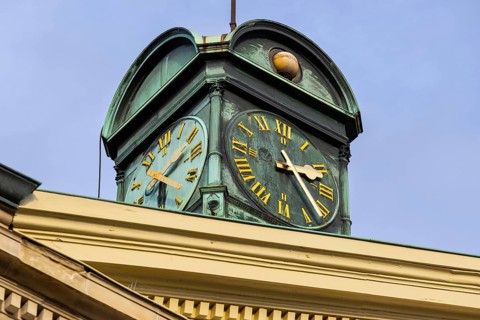 Clock tower at registry office, city of Esslingen, district of Esslingen, Baden-WÃ¼rttemberg,