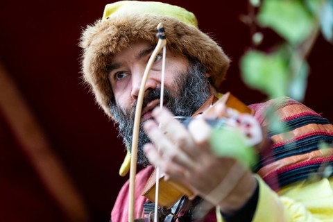 Violinist, musician, medieval clothing, medieval market, city of Esslingen, district of Esslingen,