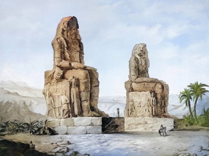 Colossi of Memnon, el-Colossat, es-Salamat, two ancient Egyptian colossal statues standing side by