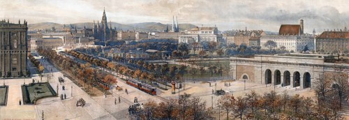 Panorama of Vienna, Austria, authentic reproduction of a school mural, historical, around 1900