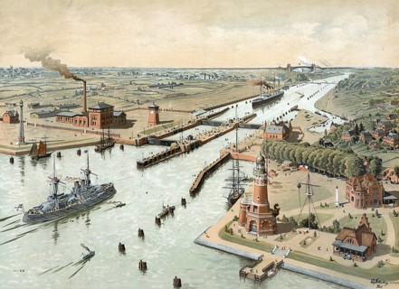 Kaiser Wilhelm Canal, Kiel Canal connects the North Sea with the Baltic Sea, Germany, authentic