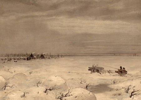 Tundra, cold steppe, northern Siberia, landscape in winter, Russia, authentic reproduction of a